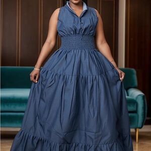 Elegant Sleeveless Blue Maxi Dress